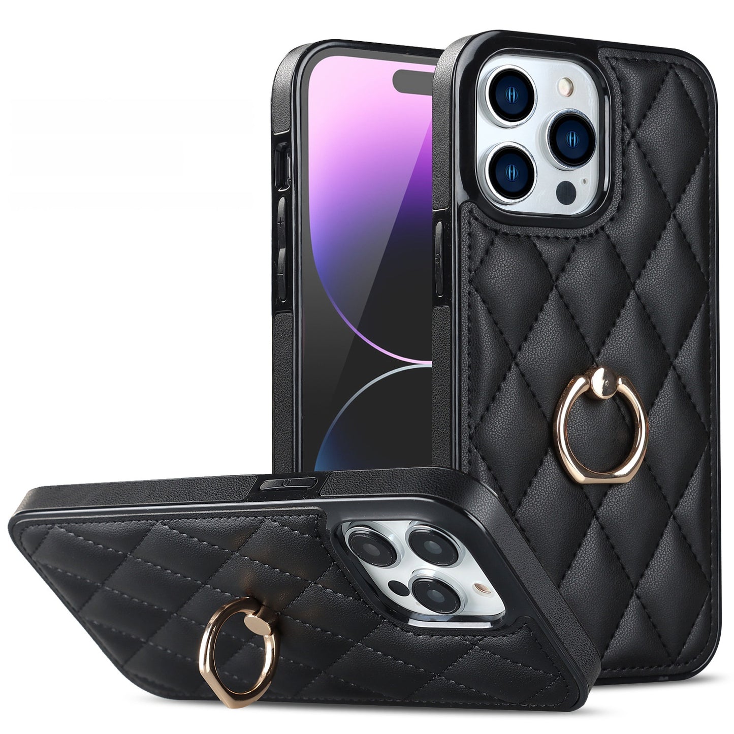 Side-patterned leather checkered stand Apple phone case