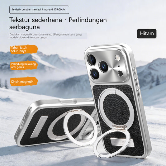 Electroplated lens window with lychee pattern magnetic Apple phone case