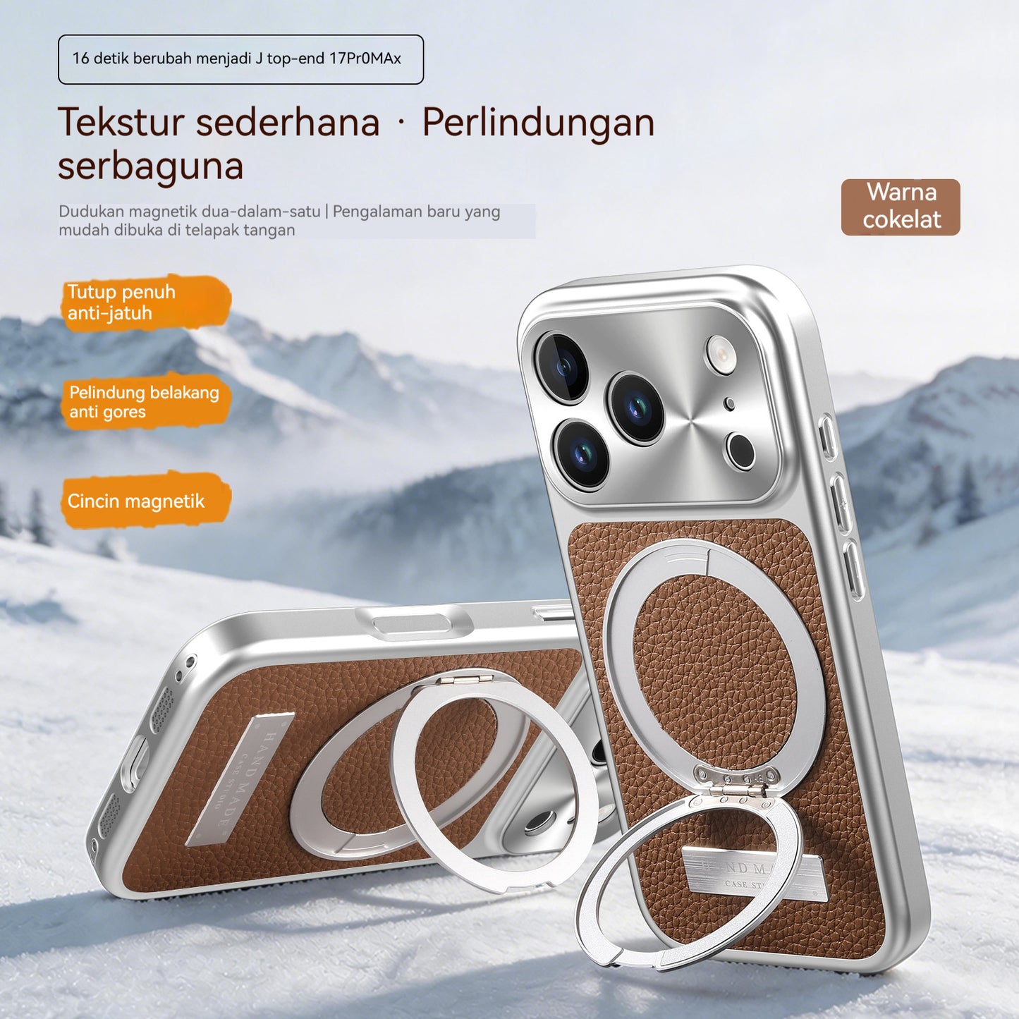 Electroplated lens window with lychee pattern magnetic Apple phone case