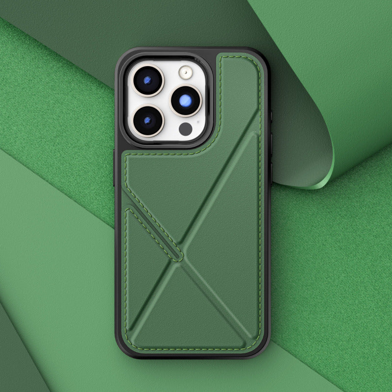 Deformable leather card holder Apple phone case