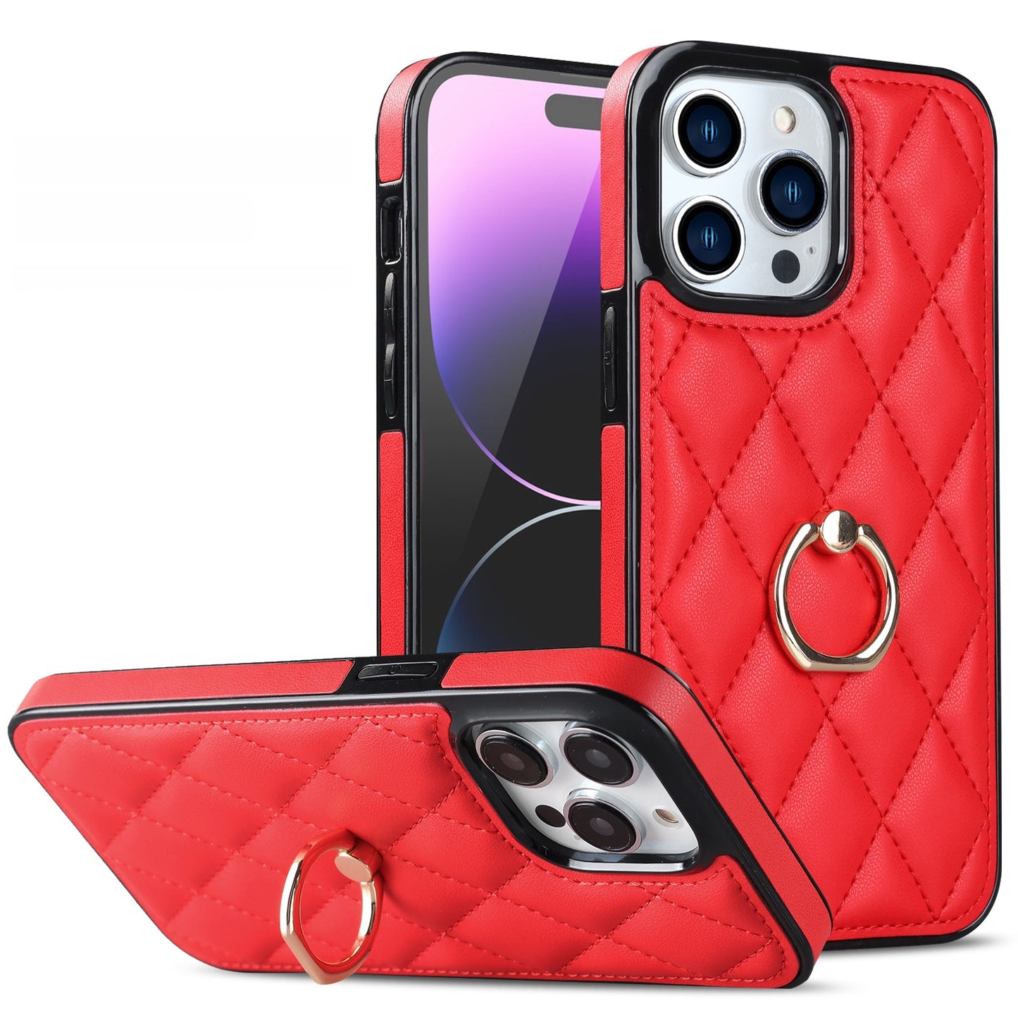 Side-patterned leather checkered stand Apple phone case