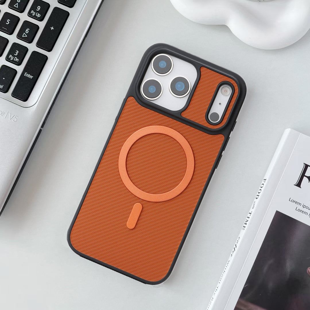 Leather carbon fiber textured magnetic Apple phone case