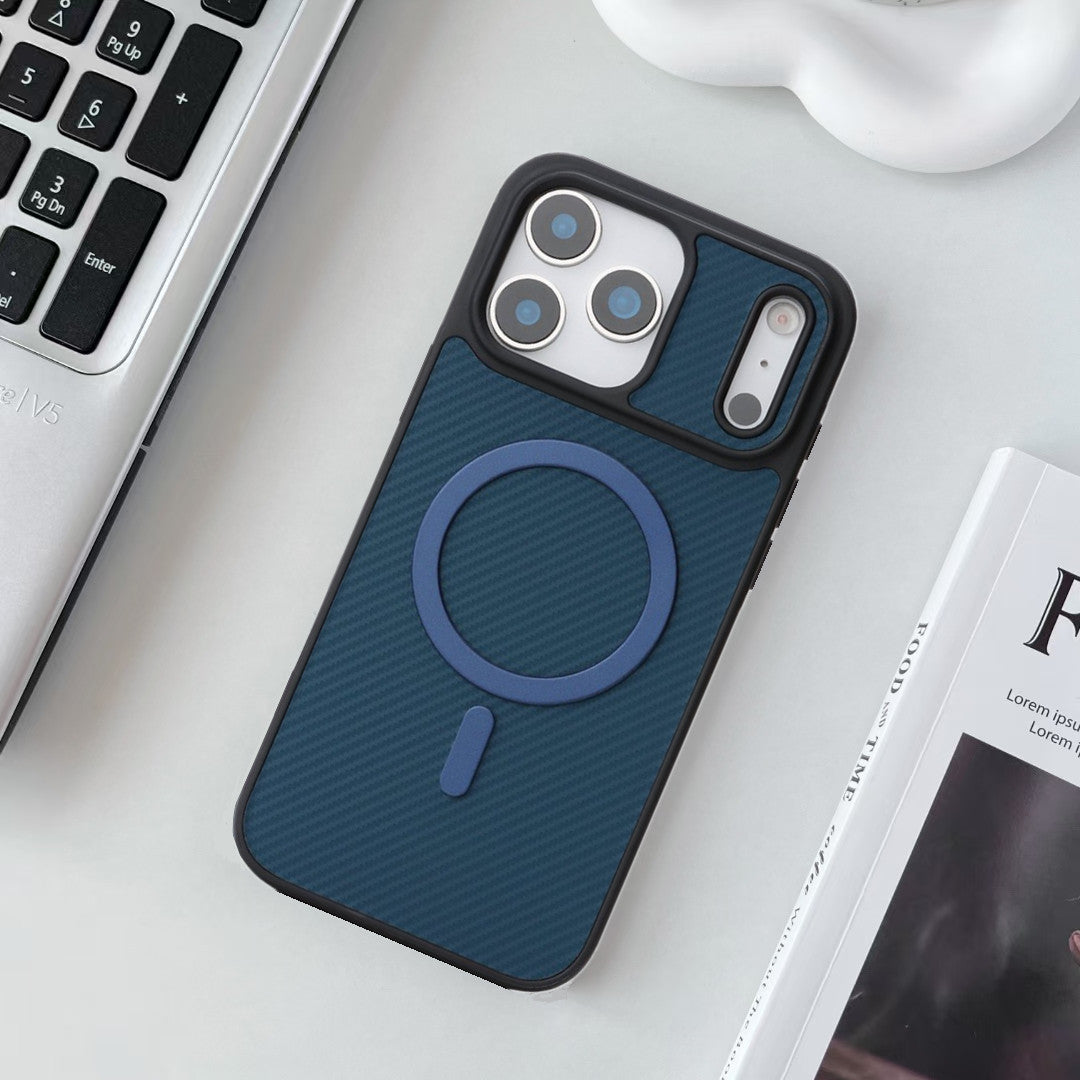 Leather carbon fiber textured magnetic Apple phone case