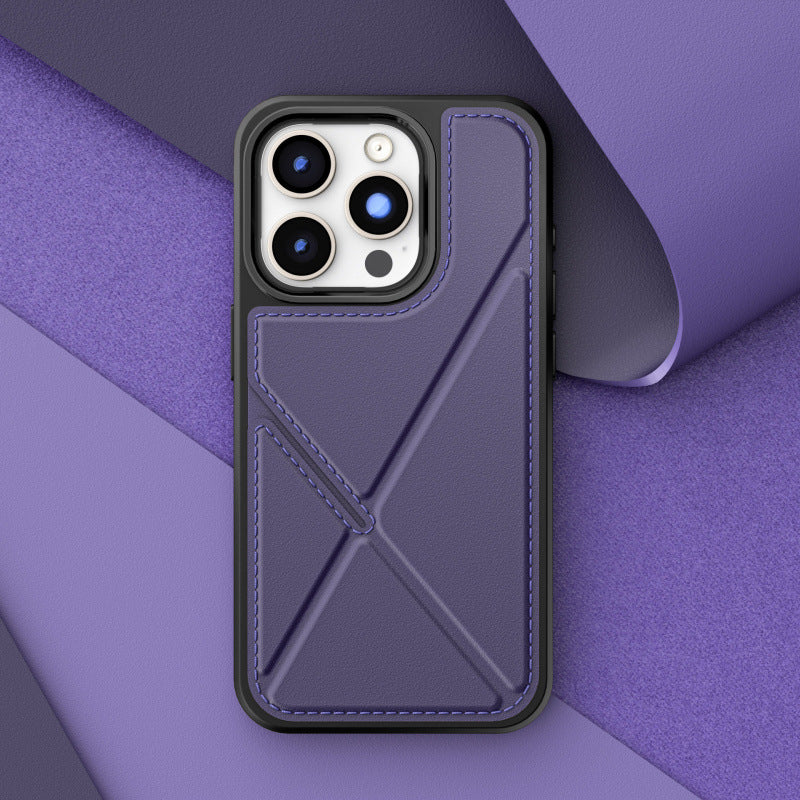 Deformable leather card holder Apple phone case