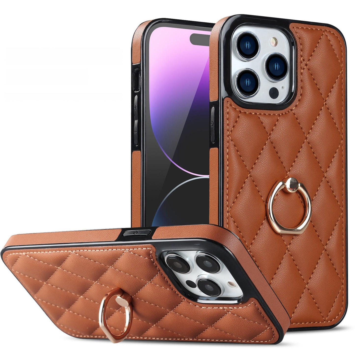 Side-patterned leather checkered stand Apple phone case