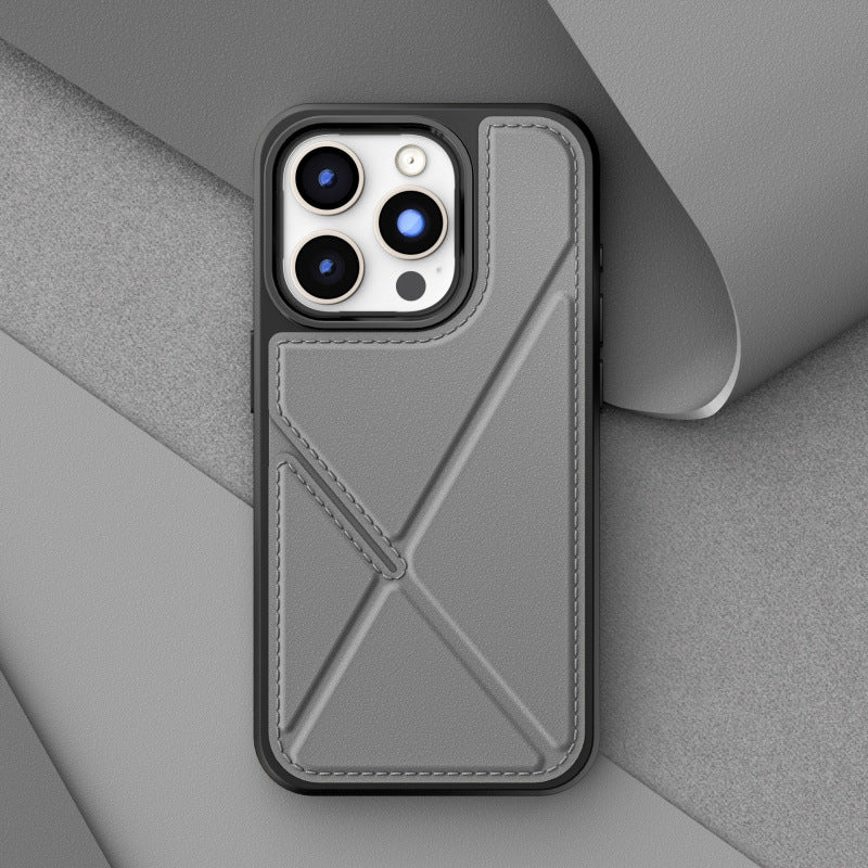 Deformable leather card holder Apple phone case