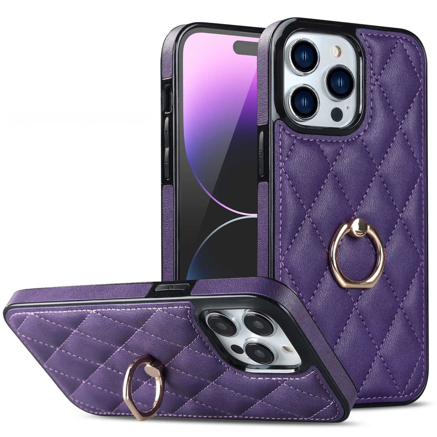 Side-patterned leather checkered stand Apple phone case