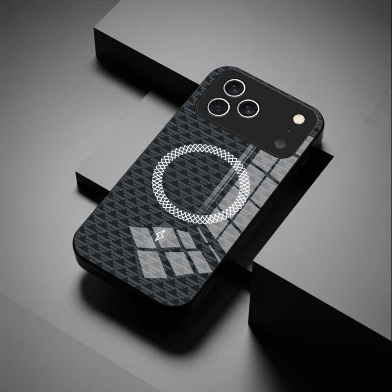 Casing ponsel Apple kaca magnetik putih