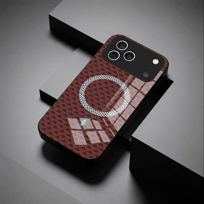 Casing ponsel Apple kaca magnetik putih