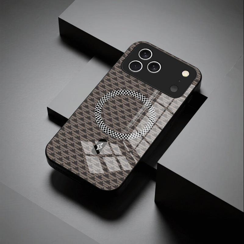 Casing ponsel Apple kaca magnetik putih