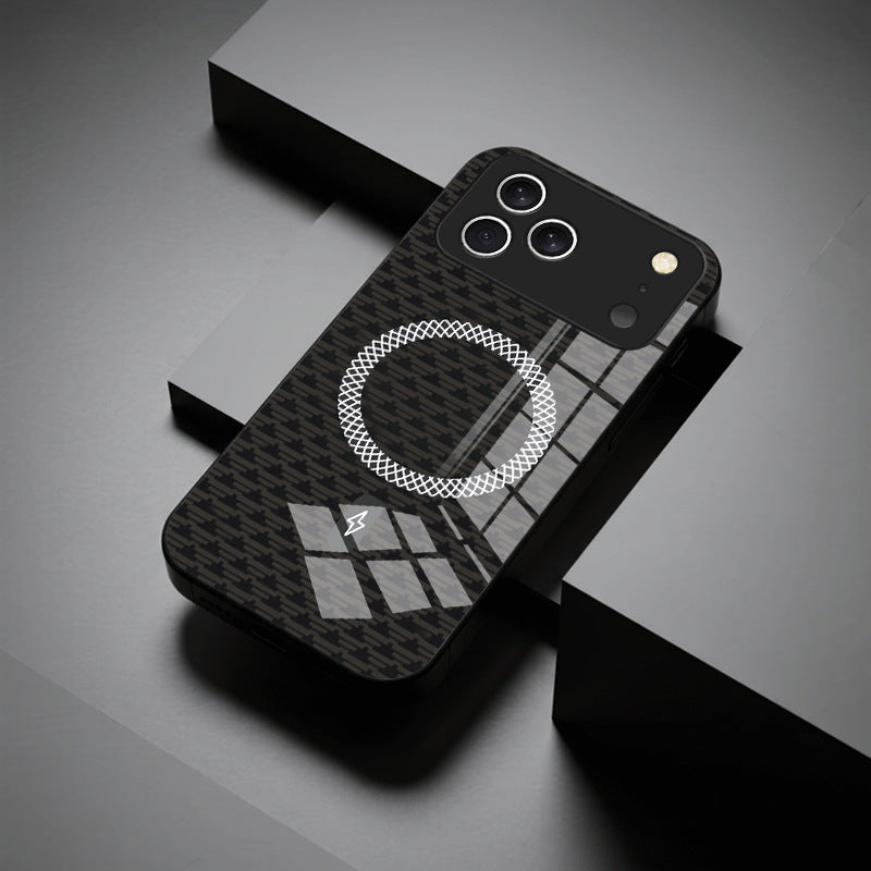 Casing ponsel Apple kaca magnetik putih