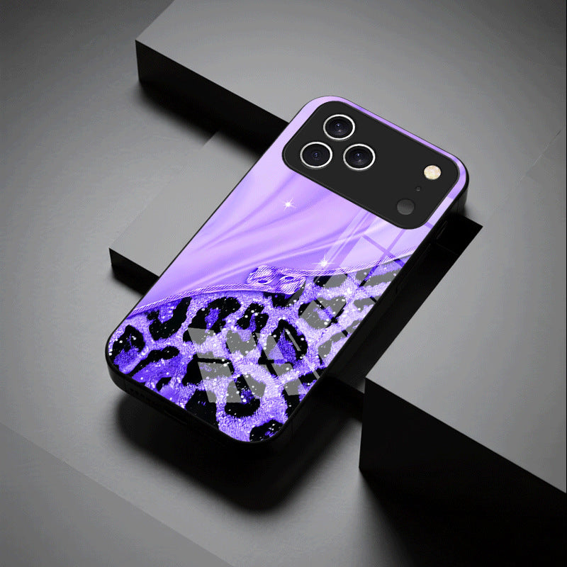 Casing Ponsel Apple Kaca Motif Macan Tutul Mengkilap