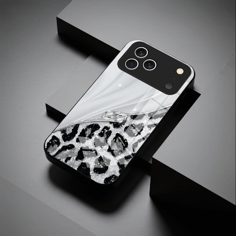 Casing Ponsel Apple Kaca Motif Macan Tutul Mengkilap