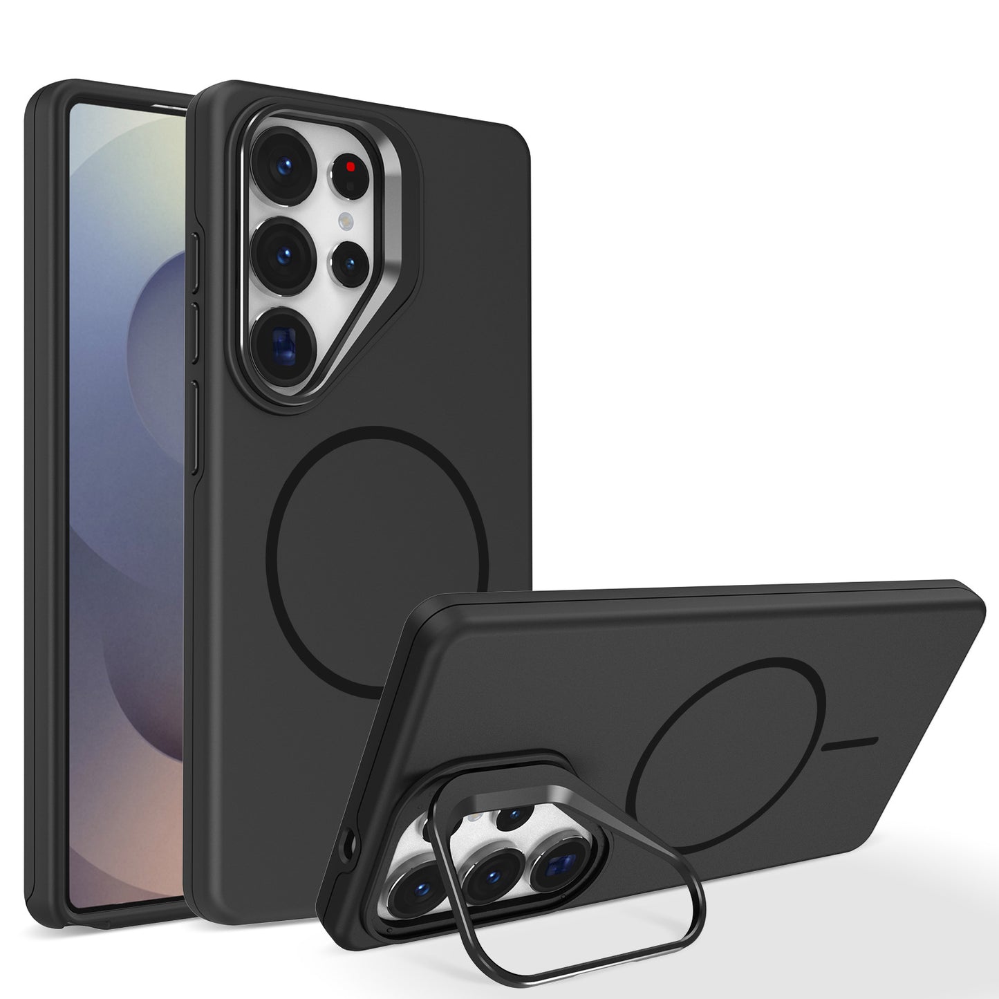 Casing ponsel Samsung dengan dudukan warna solid seperti kulit